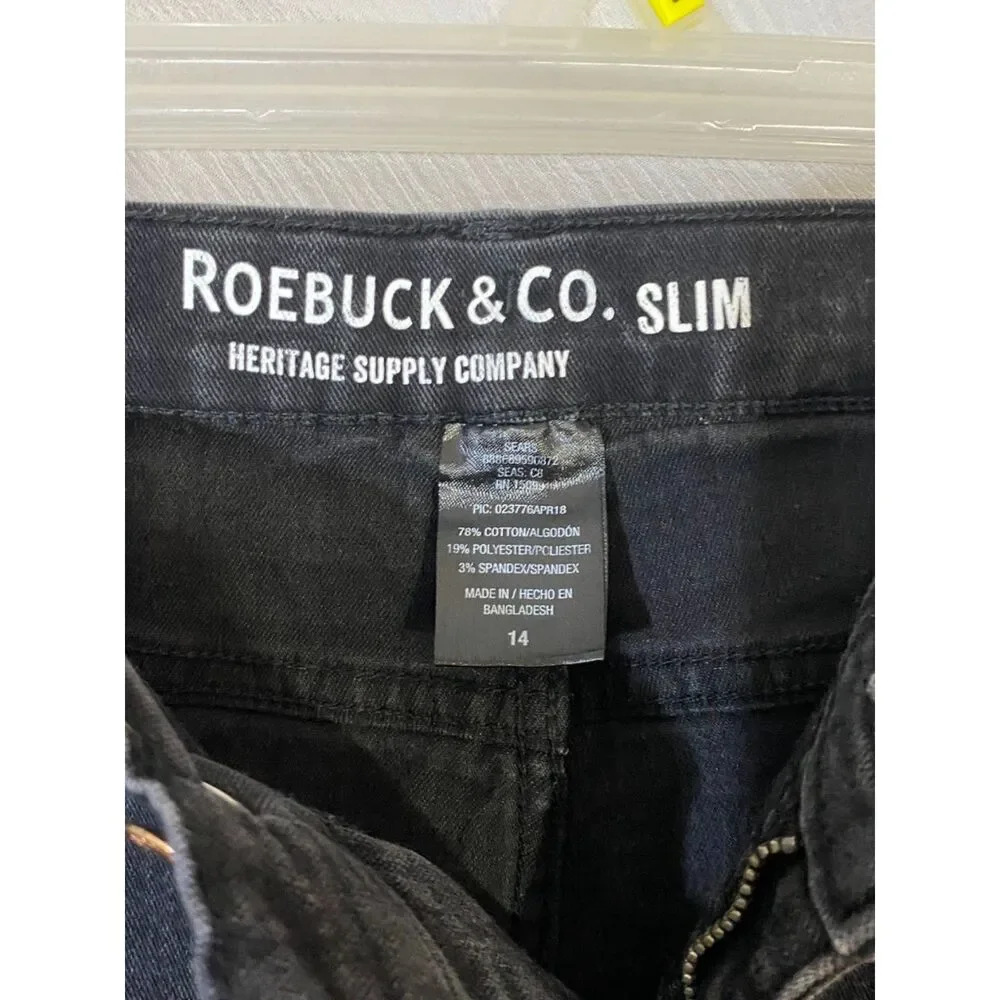 Roebuck & Co Slim Boys Black Stretch Jeans Size 14 Adjustable Waist Denim Pants